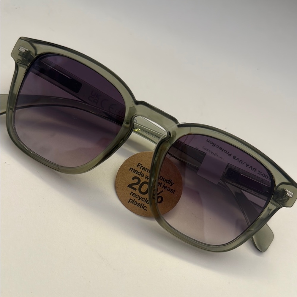 Stylish Green Sunglasses with Purple Lenses